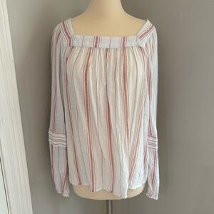 LC Lauren Conrad white and burnt orange striped long sleeve square neck Size XL